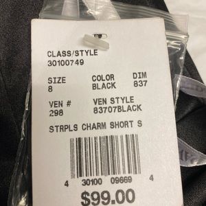 Black Short Charmeuse Dress Ruched Waist + Pocket size 8